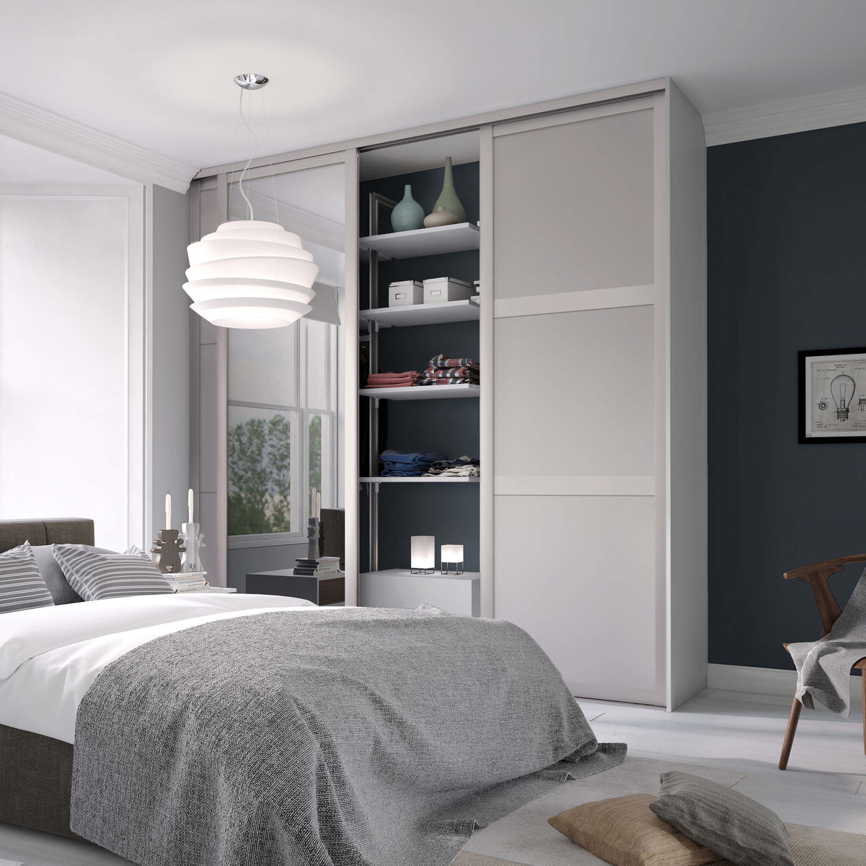 Spacepro Shaker 3 Door sliding wardrobe Kit Mirror Cashmere frame (w)2136mm - Bedrooms Plus