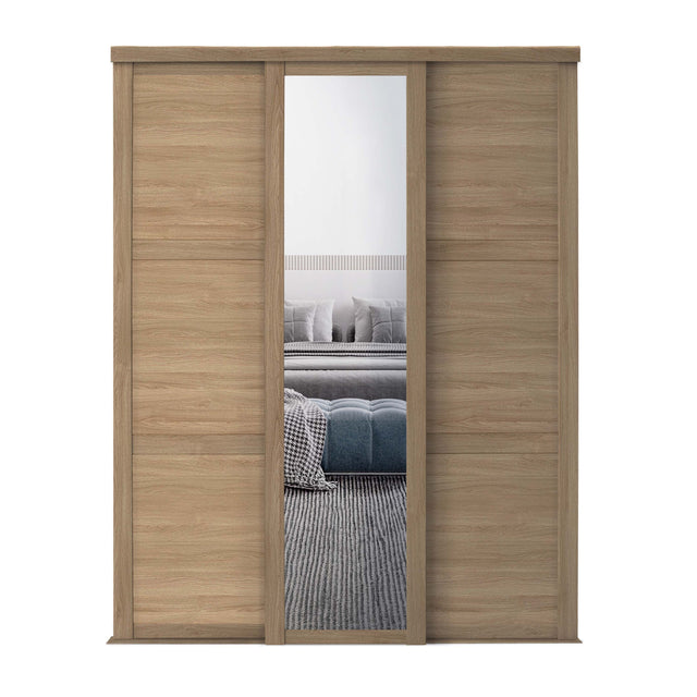 Spacepro Shaker 3 Door sliding wardrobe Kit Mirror Oak frame (w)2592mm - Bedrooms Plus