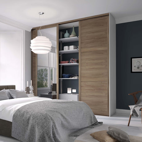 Spacepro Shaker 3 Door sliding wardrobe Kit Mirror Oak frame (w)2592mm - Bedrooms Plus