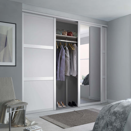 Spacepro Shaker 3 Door sliding wardrobe Kit Mirror White frame (w)1680mm - Bedrooms Plus