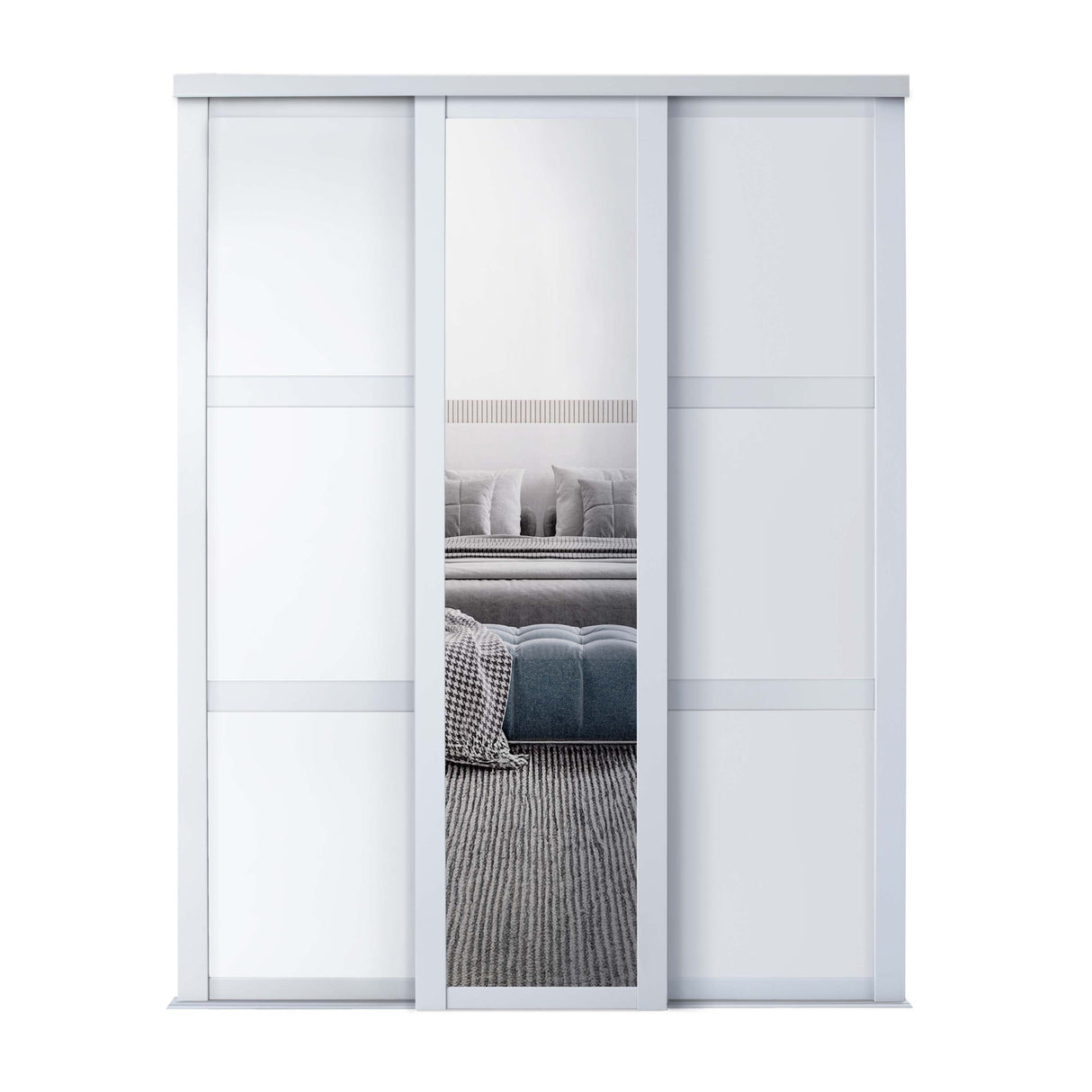 Spacepro Shaker 3 Door sliding wardrobe Kit Mirror White frame (w)2592mm - Bedrooms Plus