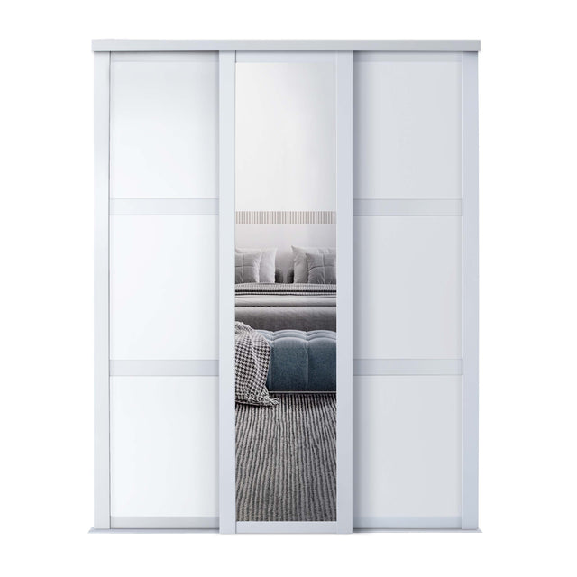 Spacepro Shaker 3 Door sliding wardrobe Kit Mirror White frame (w)2592mm - Bedrooms Plus