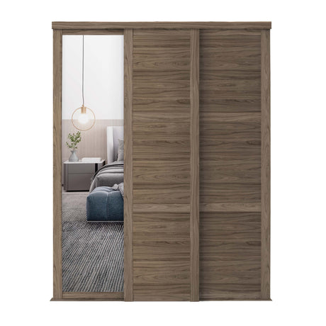 Spacepro Shaker 3 Door sliding wardrobe Kit Walnut frame 2 x Panel 1 x Mirror (w)2592mm - Bedrooms Plus