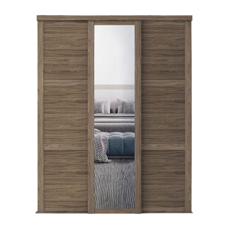 Spacepro Shaker 3 Door sliding wardrobe Kit Walnut frame 2 x Panel 1 x Mirror (w)2592mm - Bedrooms Plus