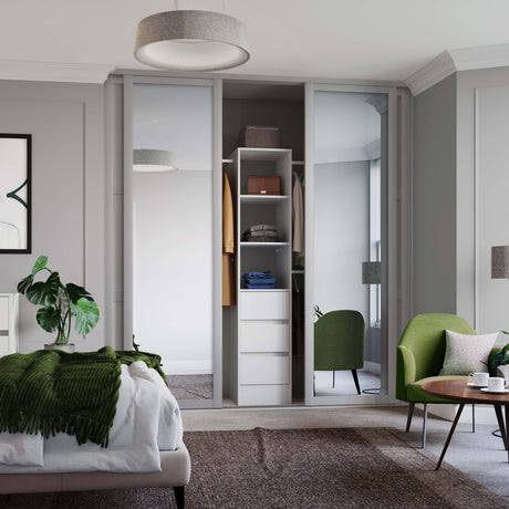 Spacepro Shaker 4 door Dove Grey sliding wardrobe kit with 2 Panel and 2 Mirror 3506mm - Bedrooms Plus