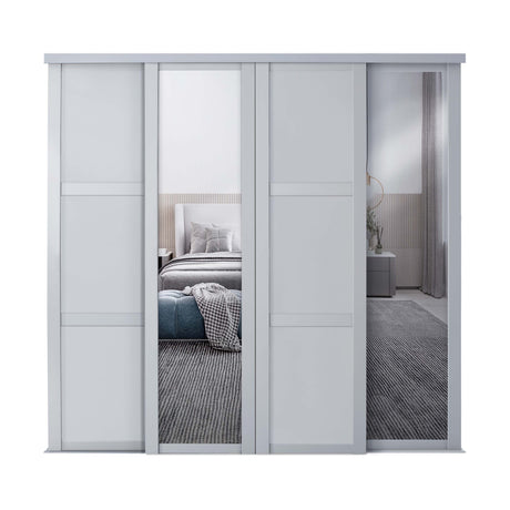 Spacepro Shaker 4 Door sliding wardrobe Kit Dove Grey frame 2 x Panel 2 x Mirror (w)2898mm - Bedrooms Plus