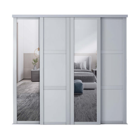 Spacepro Shaker 4 Door sliding wardrobe Kit Dove Grey frame 2 x Panel 2 x Mirror (w)2898mm - Bedrooms Plus