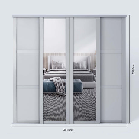 Spacepro Shaker 4 Door sliding wardrobe Kit Dove Grey frame 2 x Panel 2 x Mirror (w)2898mm - Bedrooms Plus