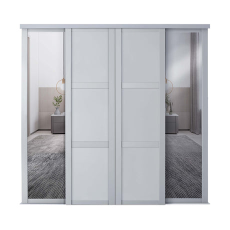 Spacepro Shaker 4 Door sliding wardrobe Kit Dove Grey frame 2 x Panel 2 x Mirror (w)2898mm - Bedrooms Plus