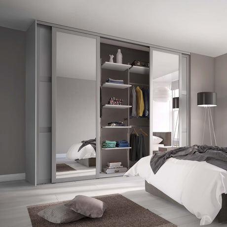 Spacepro Shaker 4 Door sliding wardrobe Kit Dove Grey frame 2 x Panel 2 x Mirror (w)2898mm - Bedrooms Plus