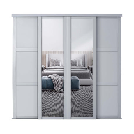 Spacepro Shaker 4 Door sliding wardrobe Kit Dove Grey frame 2 x Panel 2 x Mirror (w)2898mm - Bedrooms Plus