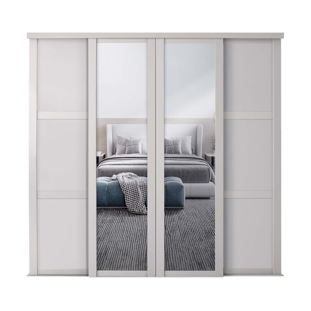 Spacepro Shaker 4 Door sliding wardrobe Kit Mirror Cashmere frame (w)2290mm - Bedrooms Plus