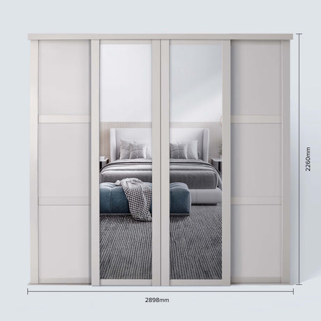 Spacepro Shaker 4 Door sliding wardrobe Kit Mirror Cashmere frame (w)2290mm - Bedrooms Plus