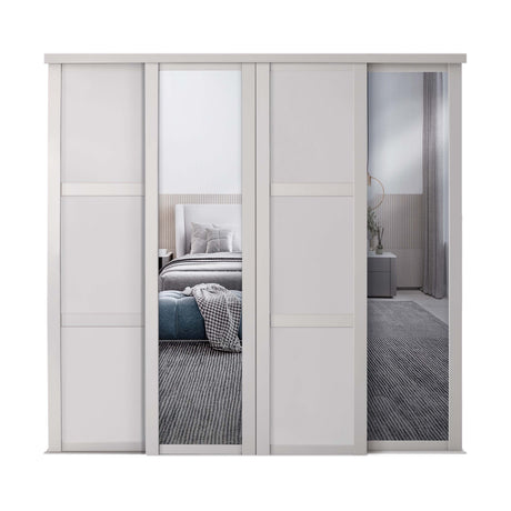 Spacepro Shaker 4 Door sliding wardrobe Kit Mirror Cashmere frame (w)2290mm - Bedrooms Plus