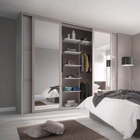 Spacepro Shaker 4 Door sliding wardrobe Kit Mirror Cashmere frame (w)2290mm - Bedrooms Plus