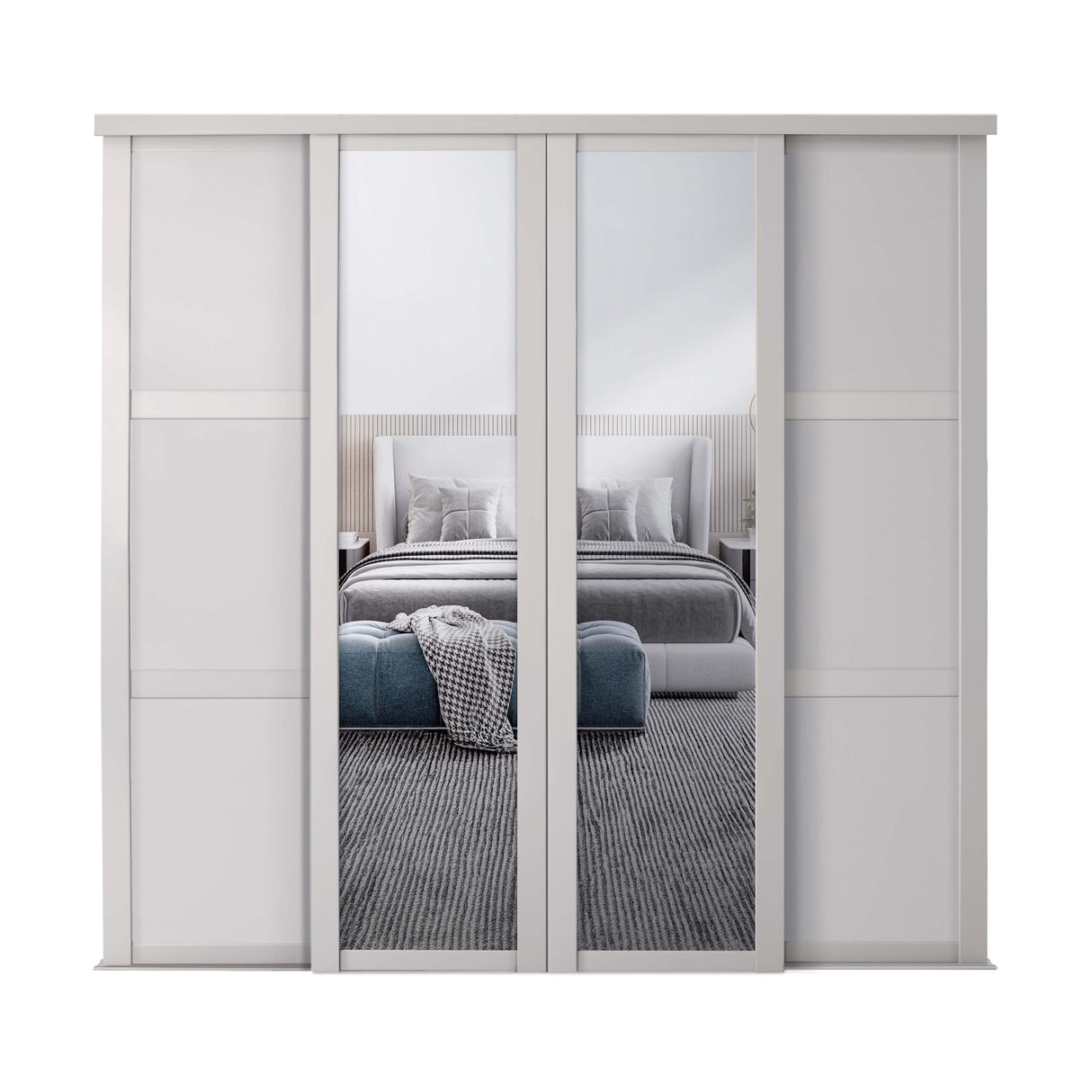 Spacepro Shaker 4 Door sliding wardrobe Kit Mirror Cashmere frame (w)2898mm - Bedrooms Plus