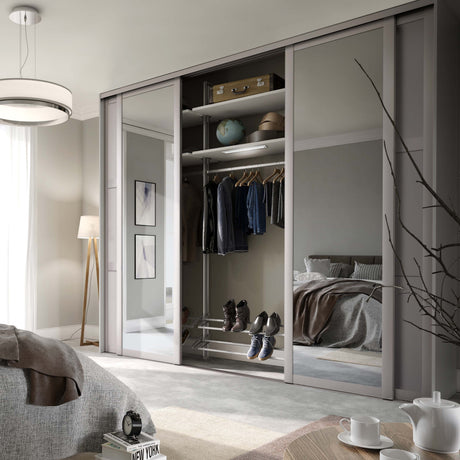 Spacepro Shaker 4 Door sliding wardrobe Kit Mirror Cashmere frame (w)3506mm - Bedrooms Plus
