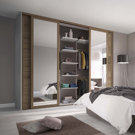 Spacepro Shaker 4 Door sliding wardrobe Kit Mirror Oak frame (w)2290mm - Bedrooms Plus