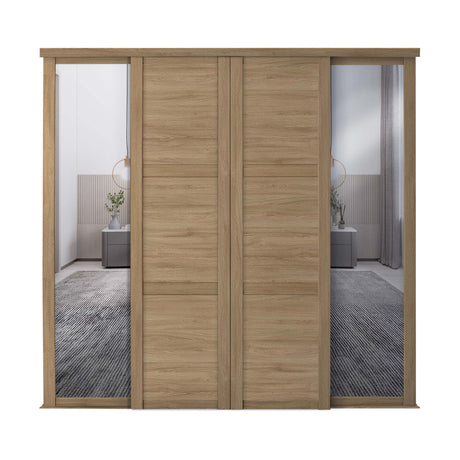 Spacepro Shaker 4 Door sliding wardrobe Kit Mirror Oak frame (w)2290mm - Bedrooms Plus