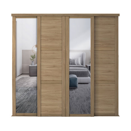Spacepro Shaker 4 Door sliding wardrobe Kit Mirror Oak frame (w)2898mm - Bedrooms Plus