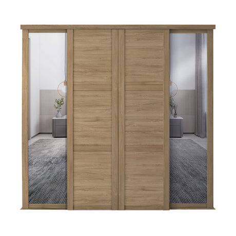 Spacepro Shaker 4 Door sliding wardrobe Kit Mirror Oak frame (w)2898mm - Bedrooms Plus