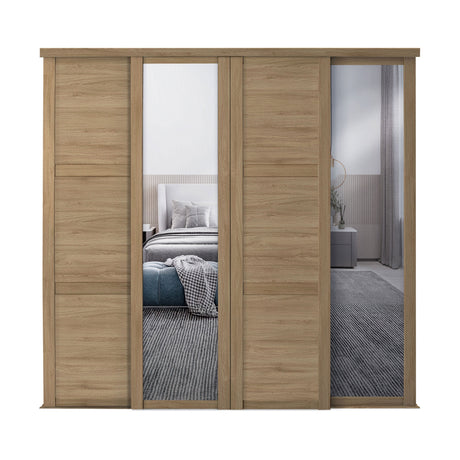 Spacepro Shaker 4 Door sliding wardrobe Kit Mirror Oak frame (w)2898mm - Bedrooms Plus