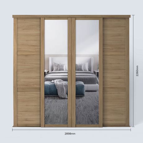 Spacepro Shaker 4 Door sliding wardrobe Kit Mirror Oak frame (w)2898mm - Bedrooms Plus