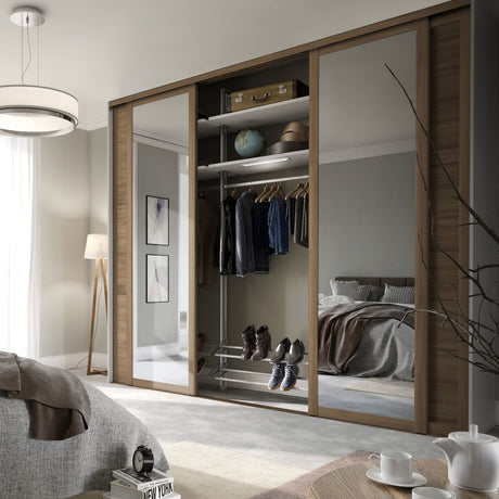 Spacepro Shaker 4 Door sliding wardrobe Kit Mirror Oak frame (w)2898mm - Bedrooms Plus