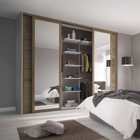 Spacepro Shaker 4 Door sliding wardrobe Kit Mirror Oak frame (w)2898mm - Bedrooms Plus