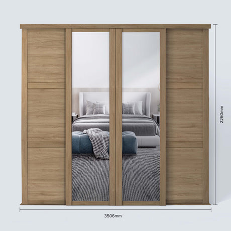 Spacepro Shaker 4 Door sliding wardrobe Kit Mirror Oak frame (w)3506mm - Bedrooms Plus