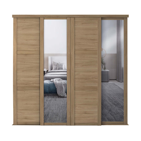 Spacepro Shaker 4 Door sliding wardrobe Kit Mirror Oak frame (w)3506mm - Bedrooms Plus