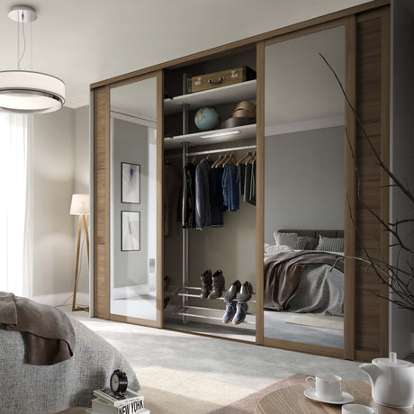 Spacepro Shaker 4 Door sliding wardrobe Kit Mirror Oak frame (w)3506mm - Bedrooms Plus