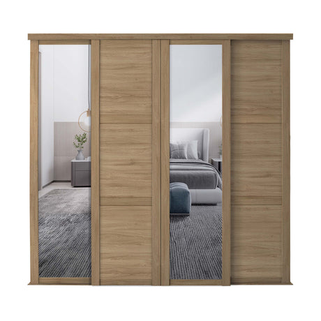 Spacepro Shaker 4 Door sliding wardrobe Kit Mirror Oak frame (w)3506mm - Bedrooms Plus