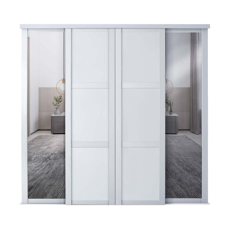 Spacepro Shaker 4 Door sliding wardrobe Kit Mirror White frame (w)2290mm - Bedrooms Plus