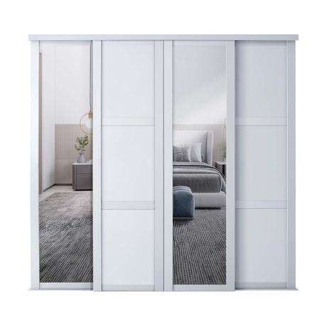 Spacepro Shaker 4 Door sliding wardrobe Kit Mirror White frame (w)2290mm - Bedrooms Plus