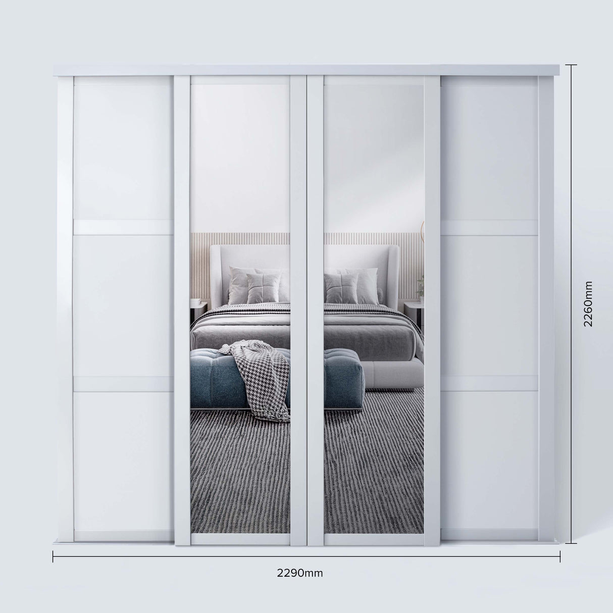 Spacepro Shaker 4 Door sliding wardrobe Kit Mirror White frame (w)2290mm - Bedrooms Plus