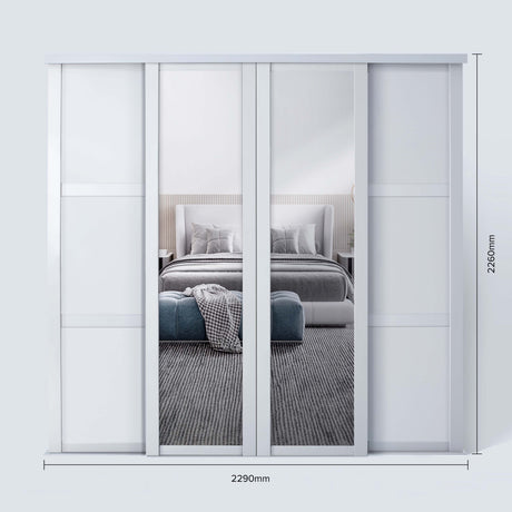 Spacepro Shaker 4 Door sliding wardrobe Kit Mirror White frame (w)2290mm - Bedrooms Plus