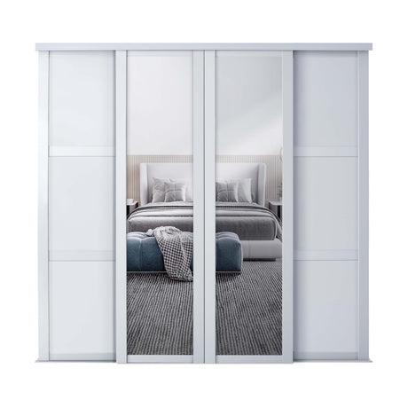 Spacepro Shaker 4 Door sliding wardrobe Kit Mirror White frame (w)2898mm - Bedrooms Plus