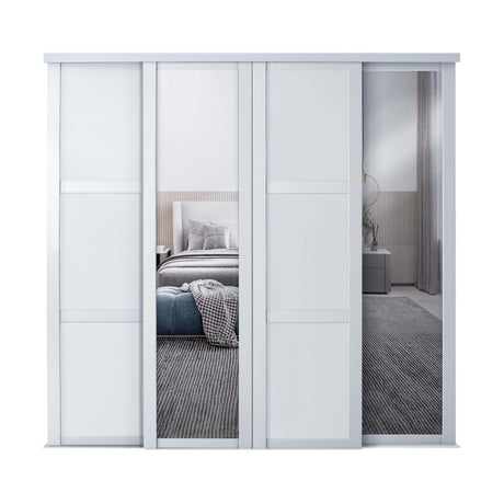 Spacepro Shaker 4 Door sliding wardrobe Kit Mirror White frame (w)2898mm - Bedrooms Plus