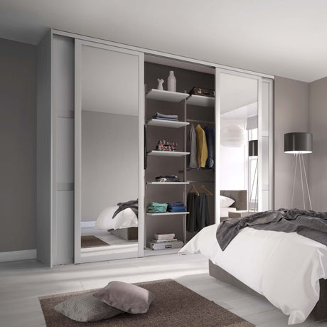 Spacepro Shaker 4 Door sliding wardrobe Kit Mirror White frame (w)2898mm - Bedrooms Plus