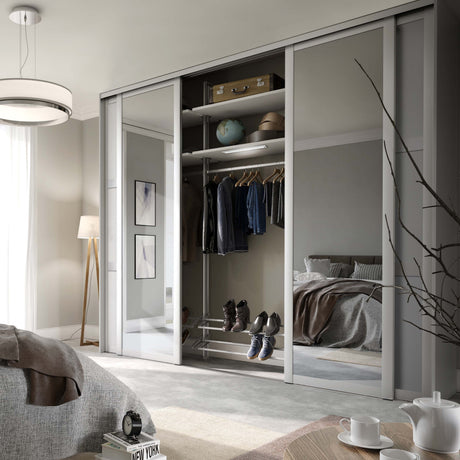 Spacepro Shaker 4 Door sliding wardrobe Kit Mirror White frame (w)3506mm - Bedrooms Plus