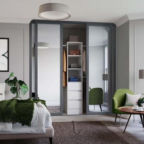 Spacepro Shaker 4 Door sliding wardrobe Kit Mirror with Graphite frame (w)2290mm - Bedrooms Plus