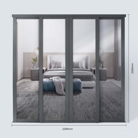 Spacepro Shaker 4 Door sliding wardrobe Kit Mirror with Graphite frame (w)2290mm - Bedrooms Plus