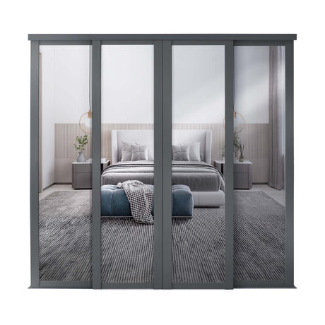 Spacepro Shaker 4 Door sliding wardrobe Kit Mirror with Graphite frame (w)3506mm - Bedrooms Plus
