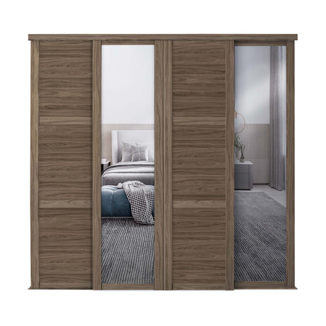 Spacepro Shaker 4 Door sliding wardrobe Kit Walnut 2 X Panel 2 x Mirror (w)3506mm - Bedrooms Plus