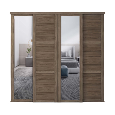 Spacepro Shaker 4 Door sliding wardrobe Kit Walnut frame 2 x Panel 2 x Mirror (w)2290mm - Bedrooms Plus