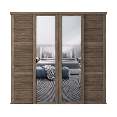 Spacepro Shaker 4 Door sliding wardrobe Kit Walnut frame 2 x Panel 2 x Mirror (w)2290mm - Bedrooms Plus