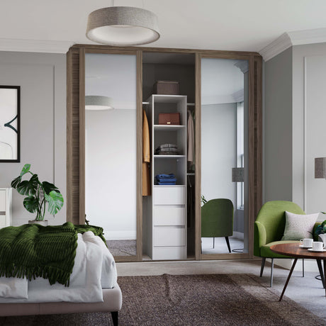 Spacepro Shaker 4 Door sliding wardrobe Kit Walnut frame 2 x Panel 2 x Mirror (w)2290mm - Bedrooms Plus