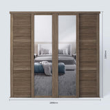 Spacepro Shaker 4 Door sliding wardrobe Kit Walnut frame 2 x Panel 2 x Mirror (w)2898mm - Bedrooms Plus