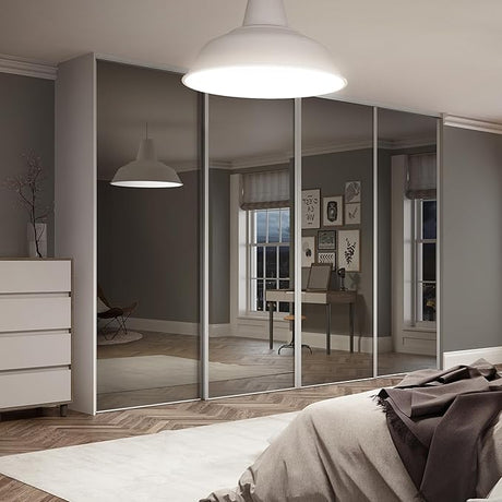 Spacepro Silver Heritage 4 Door Sliding Wardrobe Door Kit with Mirror Panels Fits 2998mm width - Bedrooms Plus